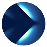 A chevron ebbs toward the right of the screen. A blue, teal hue glows to the right leaving a triangular shadow.