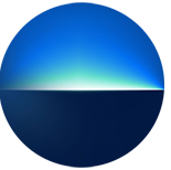 A beam of light ebbing up towards the top of the screen - it looks like a sunrise peering over the horizon. A blue, teal hue glows upward.